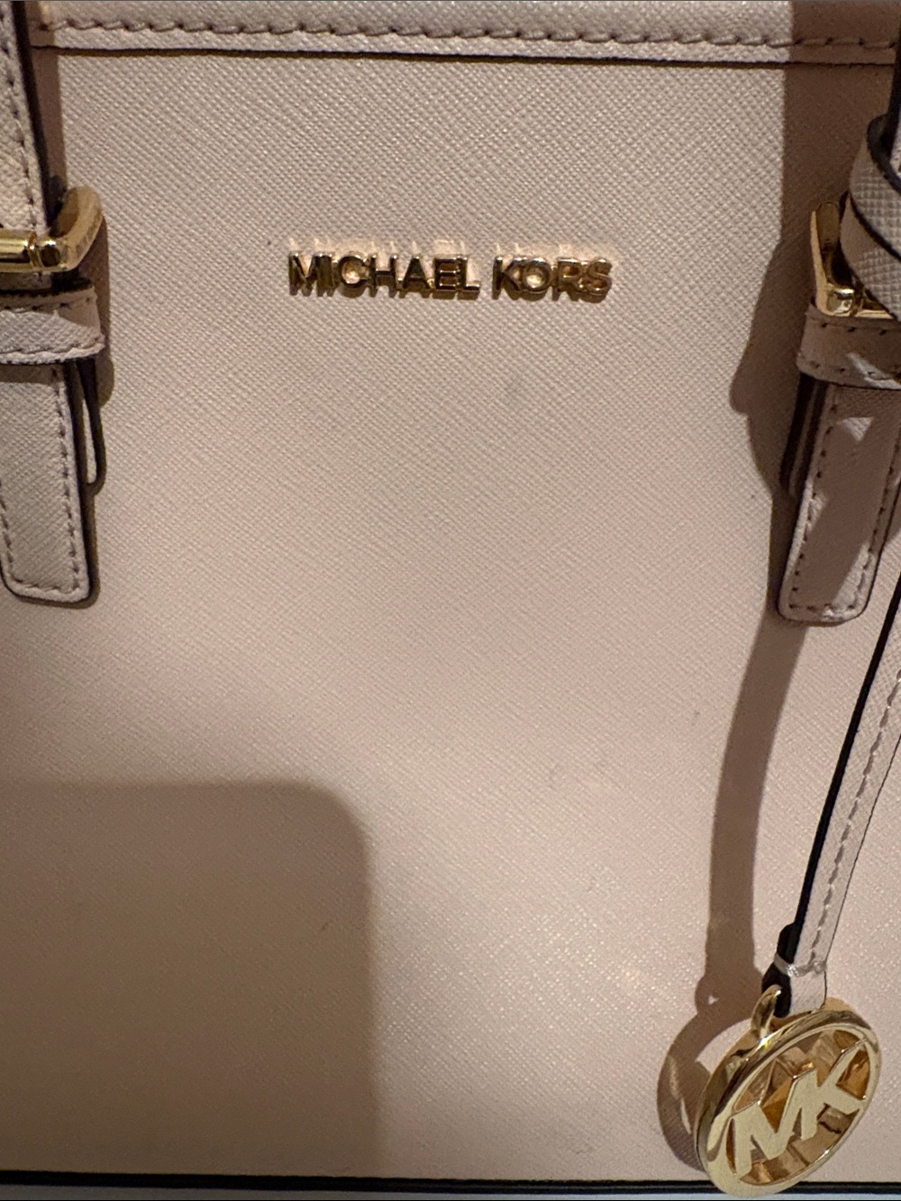 Blush Saffiano Tote wGold. Used twice. little blue on edge of purse from Jeans - Picture 2 of 6